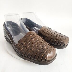 Sunsteps Huarache Sandals Size 8.5 Flats Brown Hand Woven Leather Slip On Boho
